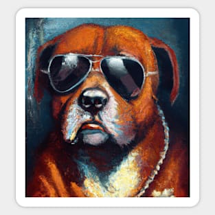 Dog Wearing Sunglasses Digital Oil Painting Sticker